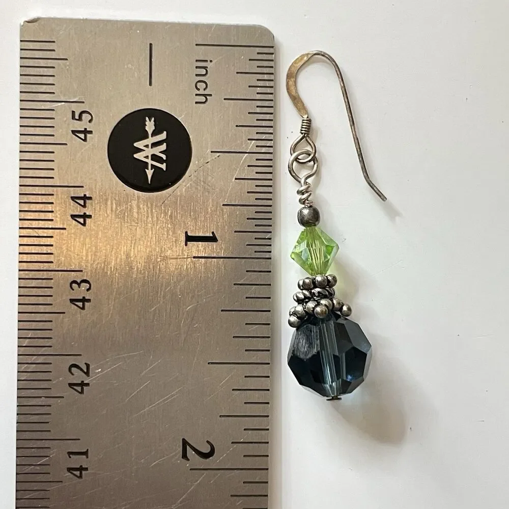 Blue Green Glass Dangle Sterling Silver Dangle Earrings Boho Statement Cute